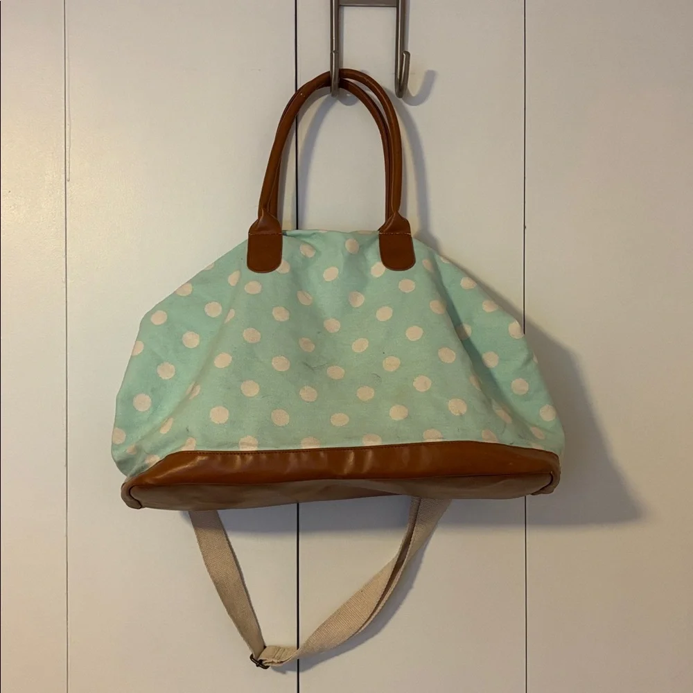 Mossimo Supply Co. Blue Polka Dot Tote with Brown Trim - Picture 2 of 3